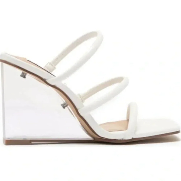 STEVE MADDEN Lunette White Strappy Clear Wedge Sandals 10 - Picture 2 of 7
